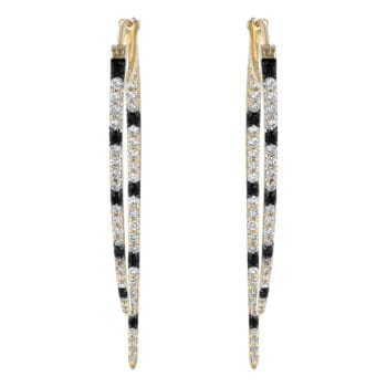 14K yellow gold dangle earrings with black and white diamonds at Brown Goldsmiths